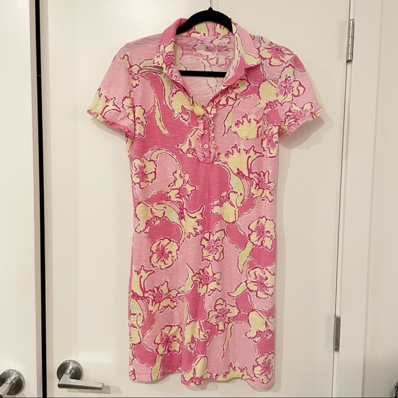 Lilly Pulitzer Dresses & Skirts - Lilly Pulitzer Pink and Yellow Floral Carolyn Polo Dress Size Medium